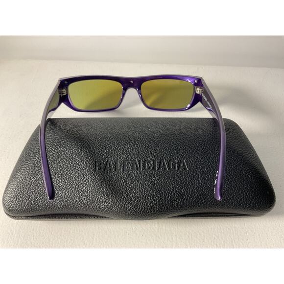 Balenciaga 'Shield' Purple Acetate Rectangular Sunglasses Size OS - Picture 3 of 5